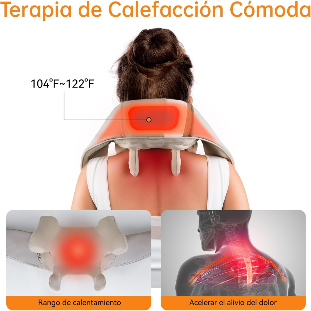 Masajeador Shiatsu Eléctrico con Calor para Cuello, Hombros y Espalda